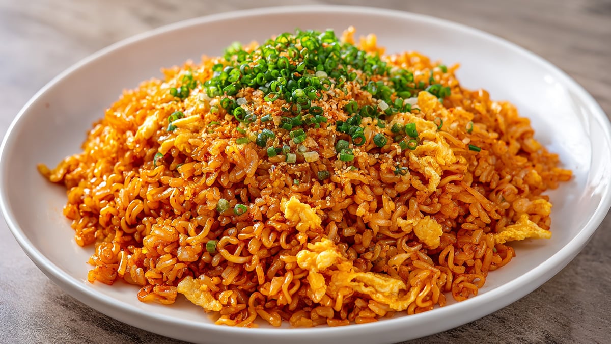 완성된 컵라면 볶음밥 완성된 컵라면 볶음밥