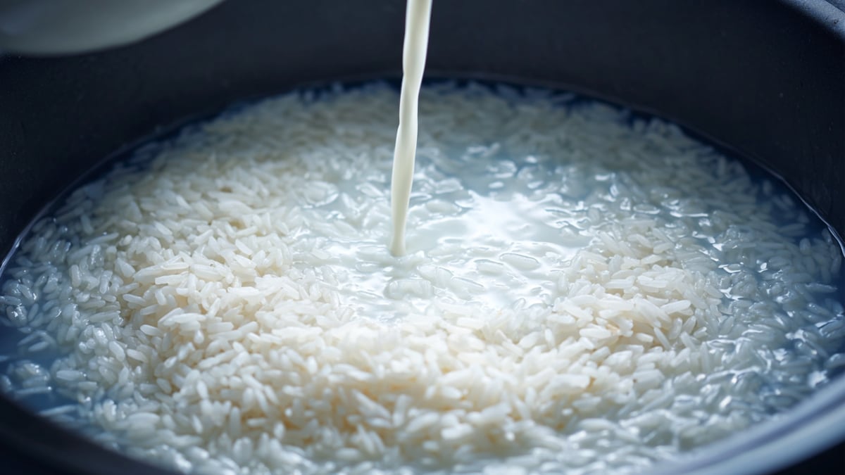 쌀에 넣는 우유 쌀에 넣는 우유