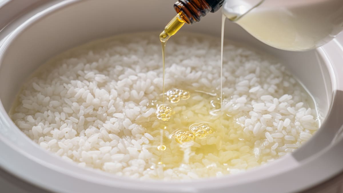 쌀에 넣는 오일과 우유 쌀에 넣는 오일과 우유