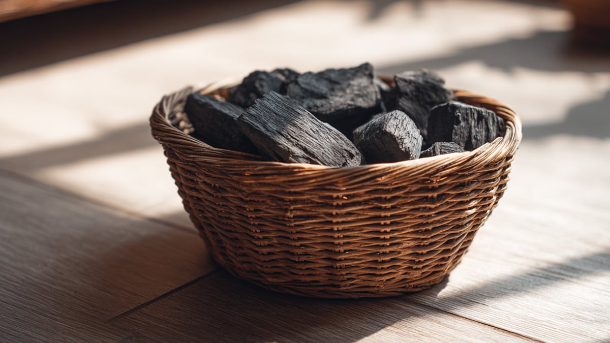 바두니에 담긴 숯