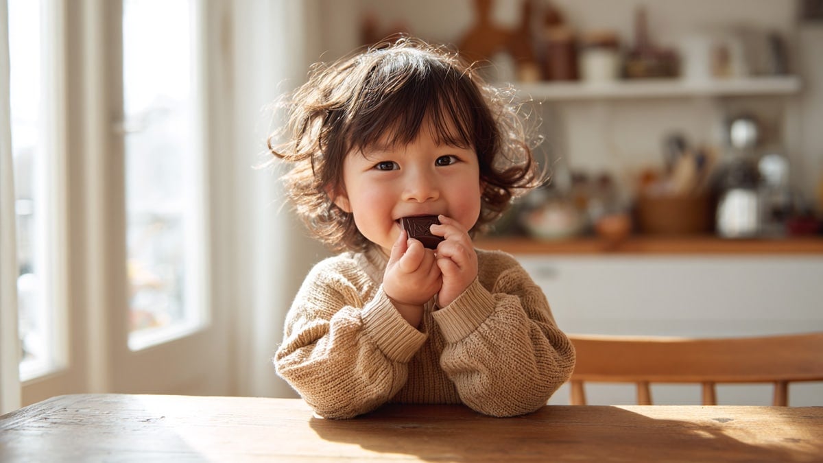 초콜릿을 먹는 어린이