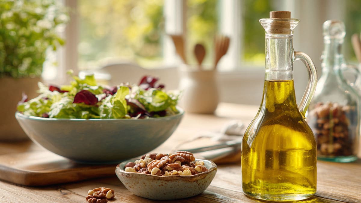 올리브오일, 샐러드, 견과류 올리브오일, 샐러드, 견과류