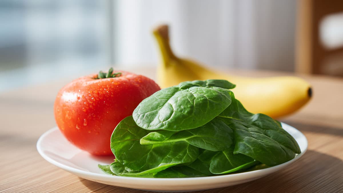 시금치, 토마토, 바나나