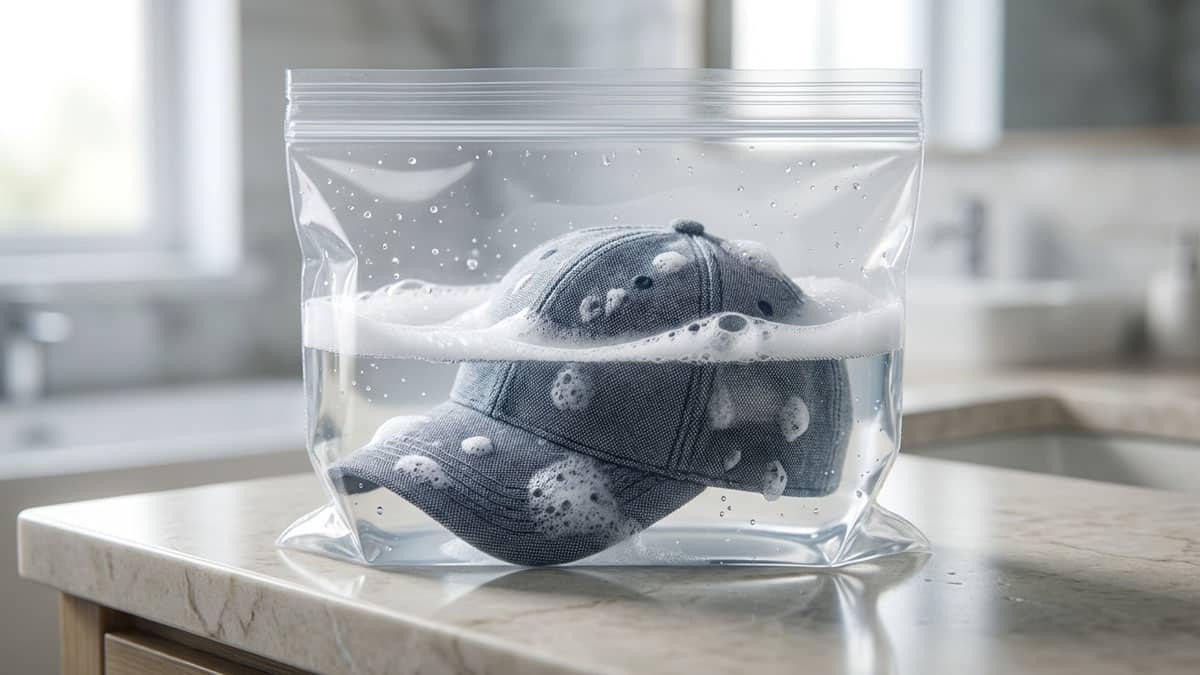 모자 세탁소 맡기지 말고 ‘이것’만 넣어보세요…지퍼백에 10분 불리면 기름때 싹 제거됩니다