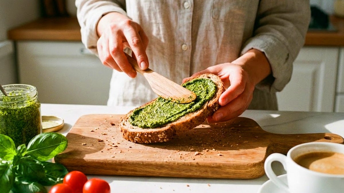 토스트에 바질페스토 토스트에 바질페스토