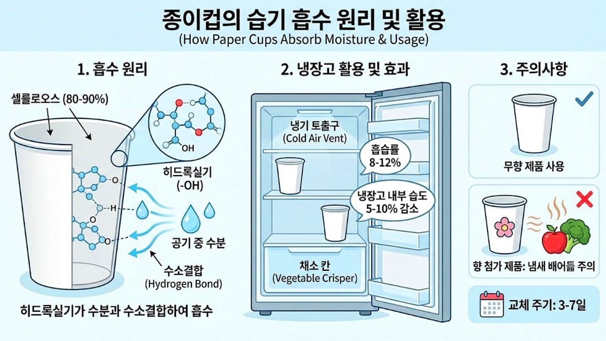 종이컵이 냉장고 습기 흡수하는 원리