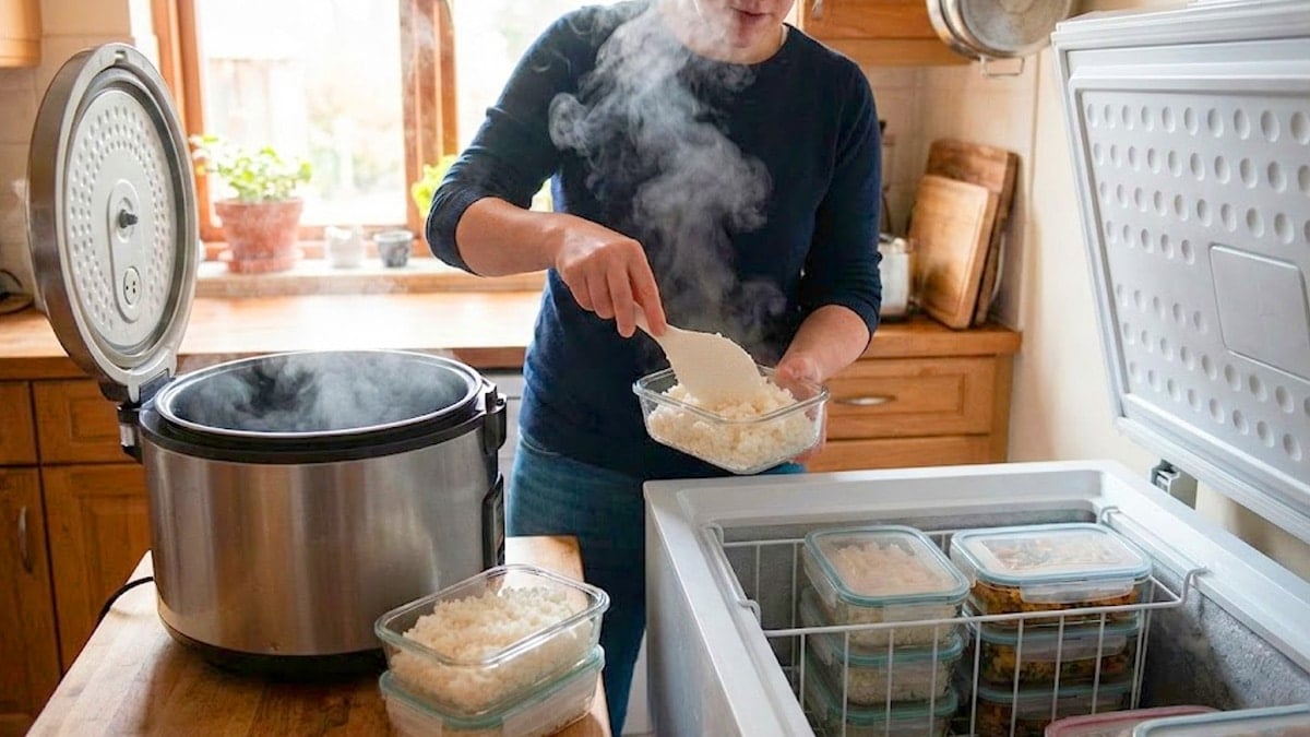 밥을 소분하는 모습 밥을 소분하는 모습