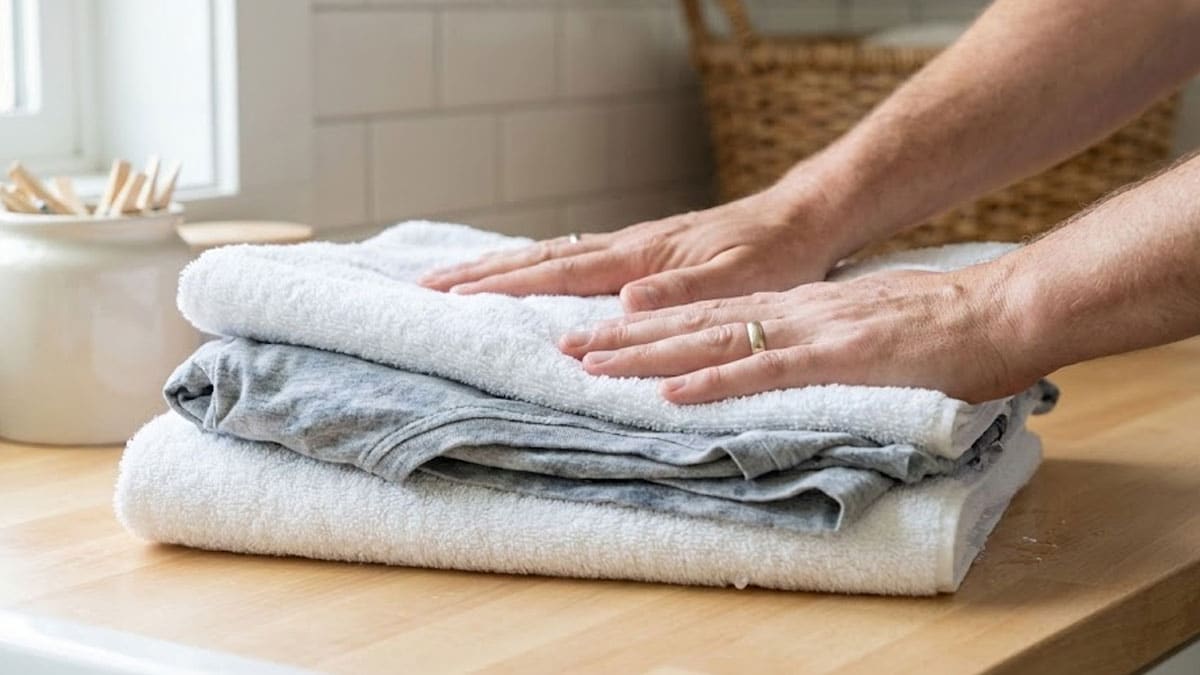 티셔츠를 수건 사이에 넣어보세요… 이렇게 좋은 걸 이제 알았나 싶습니다