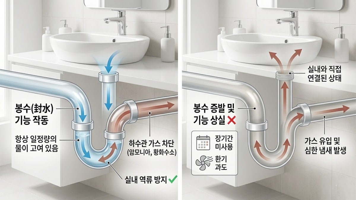 욕실 배수구 냄새 원인