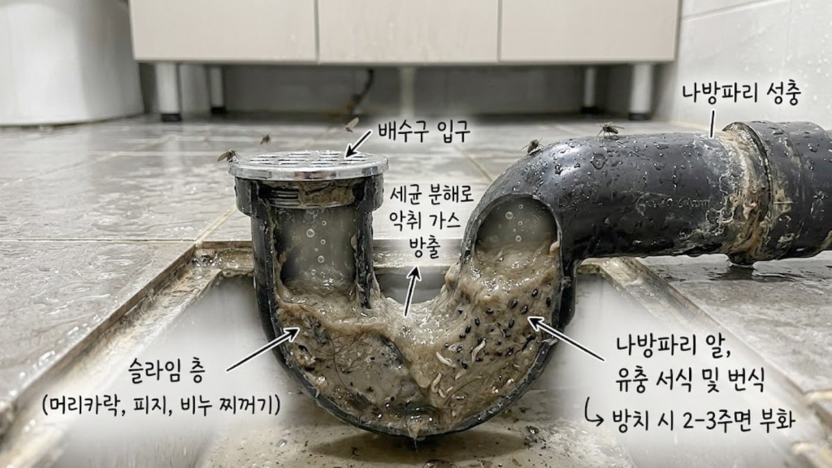 욕실 배수구 냄새 원인