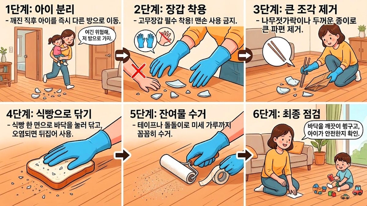 식빵으로 깨진 유리 파편 제거 방법