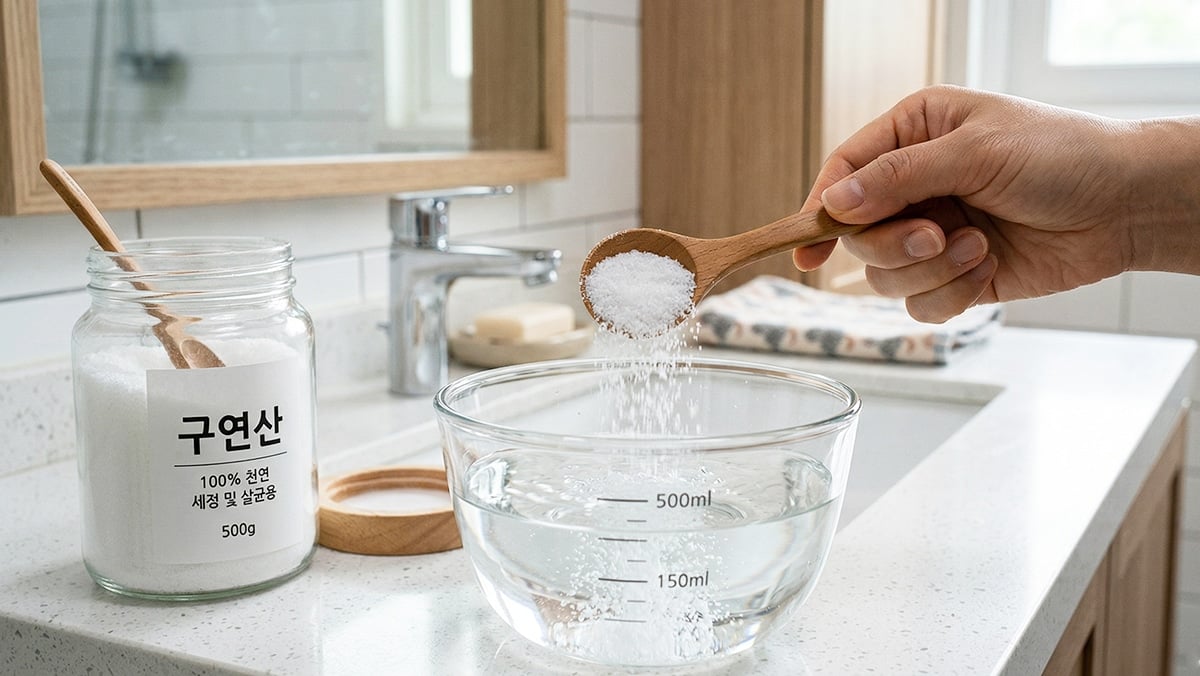 물에 구연산을 넣는 모습