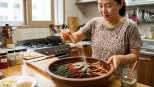 파김치에 멸치가루