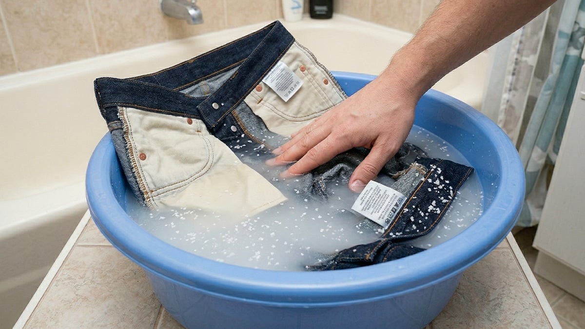 뒤집어 세탁중인 청바지 뒤집어 세탁중인 청바지