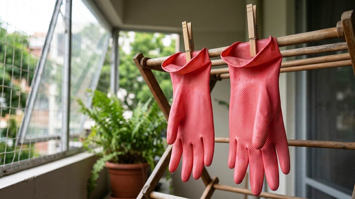 건조중인 고무장갑