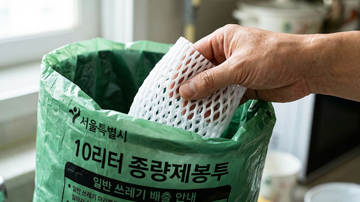 종량제봉투에 과일망 버리기
