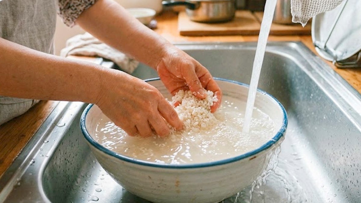 쌀을 씻는 모습